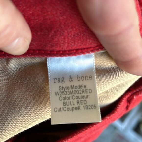 RAG & BONE NWT ASH JEAN BULL RED HIGH RISE TAPERED BARREL LEG JEANS Size: 28 - Picture 8 of 10